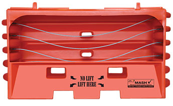 TrafFix Sentry Water-Cable Barrier cut away showing internal steel cables and water cavity.