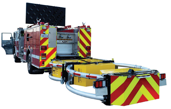 The TrafFix Devices Scorpion Blocker attached to a fire apparatus